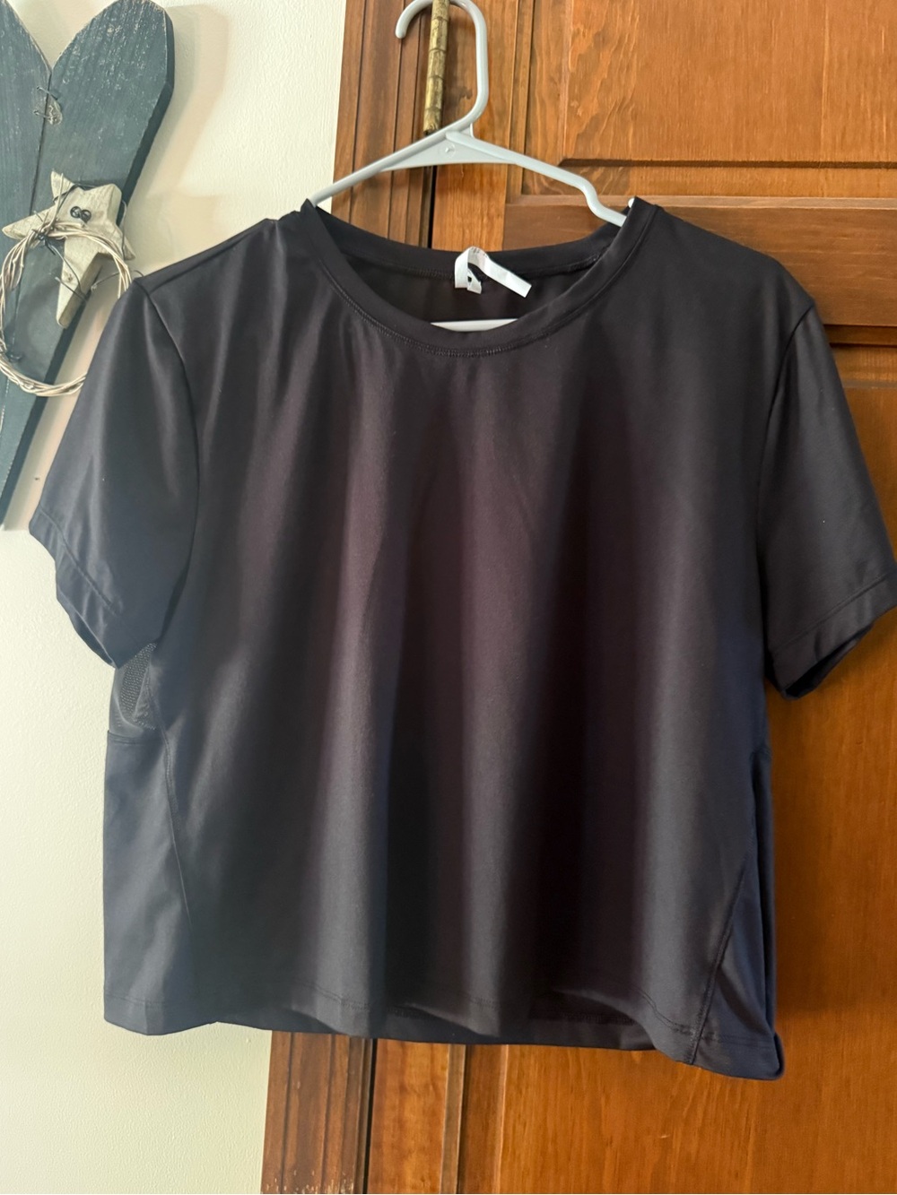 lululemon athletica Black Cropped Short Sleeve Crewneck Top